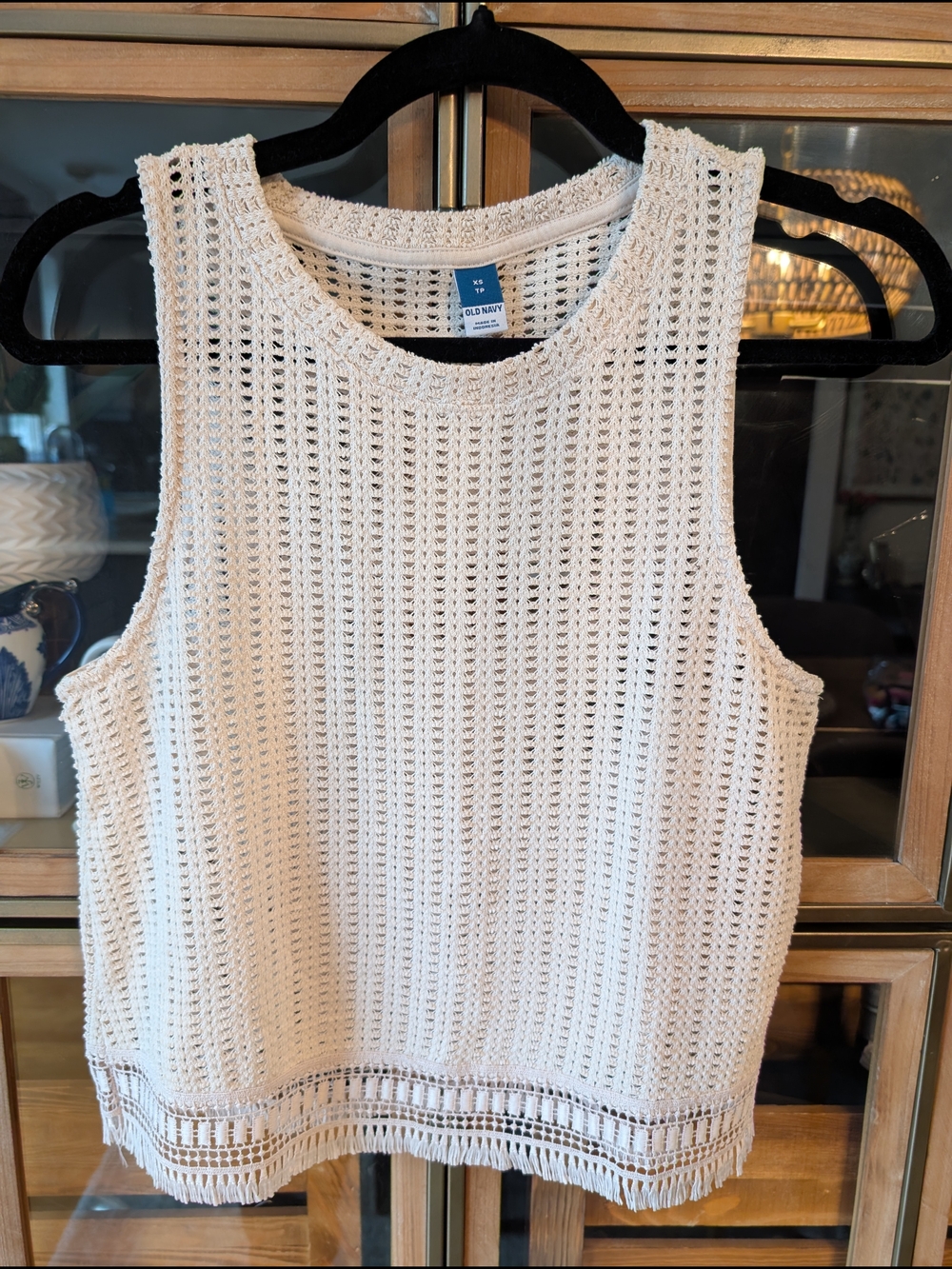 Old Navy Cream Crochet Tank Top Open Knit Sleeveless